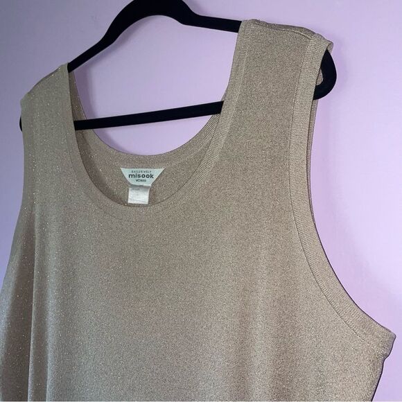 Misook 2X Knit Tank Top Double Scoop Neck Tan Metallic - Picture 2 of 7